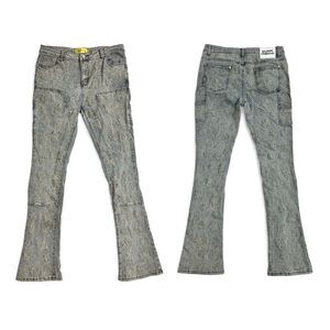 Guapi Premium  Men’s Star Embroidered Flare Jeans Distressed Rock Denim 36 X 37